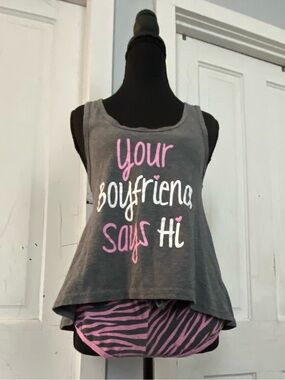 Women's Gray Tank Pajama Top with Pink Graphic